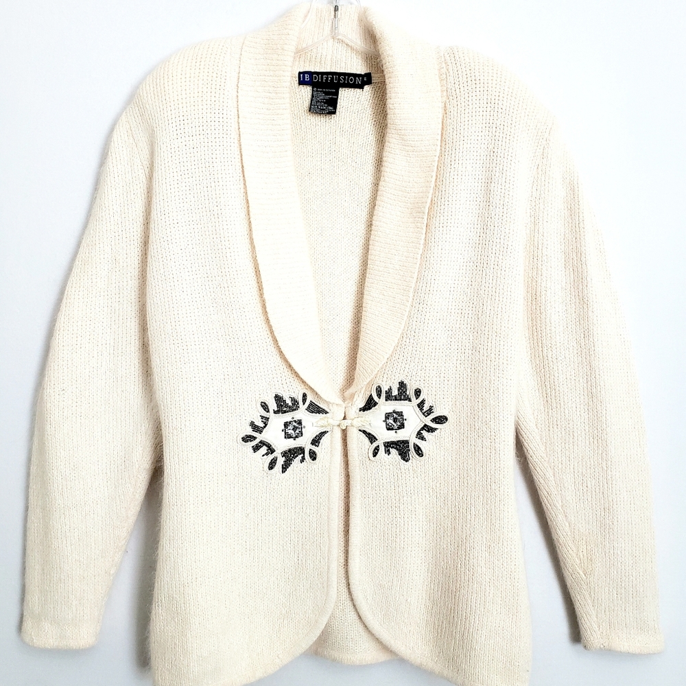 Vintage IB Diffusion Cream Silk/Angora Rabbit Hair Longsleeve Cardigan
